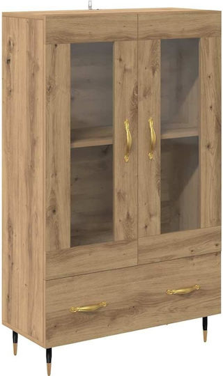Vitrină Suspendată pentru Sufragerie din Lemn și Metal Stejar Artisan cu Geam 69,5x31x115 cm