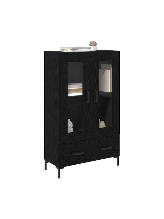 Living Room Display Cabinet Made of Wood & Metal with Windowed Black Beech 69.5x31x115cm