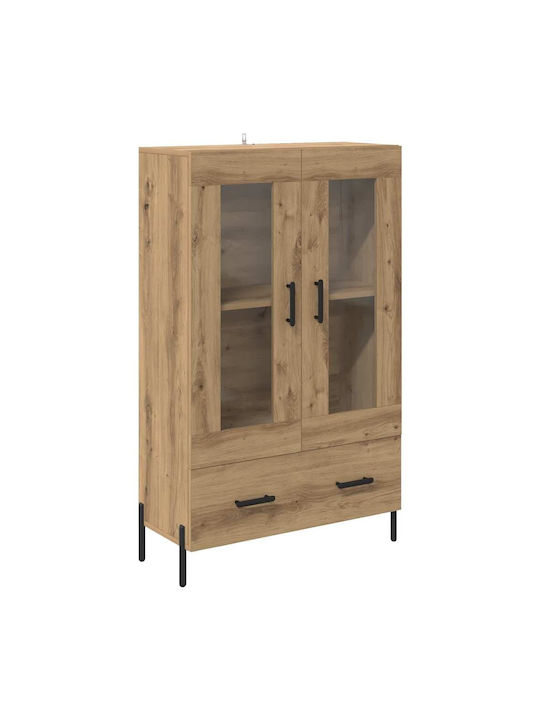 Corona Wall Living Room Display Cabinet made of Wood & Metal with Glass Artisan Oak 69.5x31x115cm
