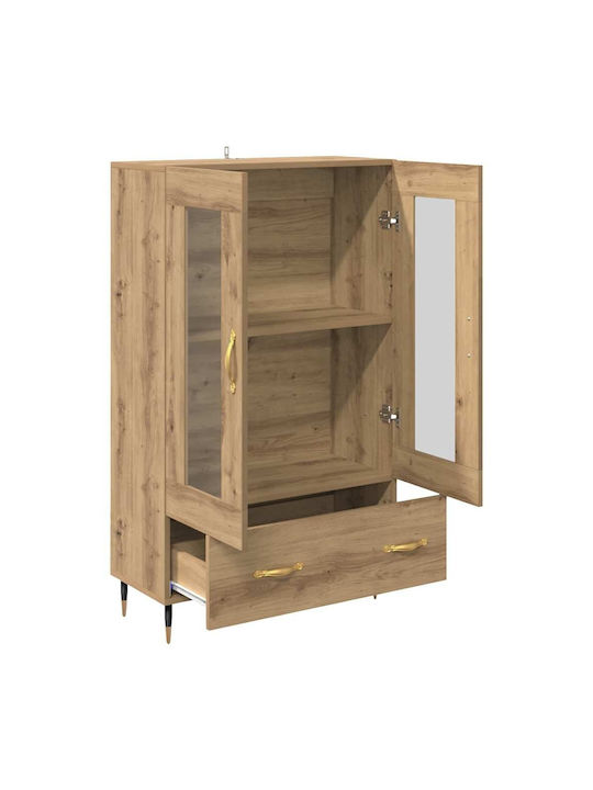Wall Living Room Display Cabinet made of Wood & Metal with Glass Artisan Oak 69.5x31x115cm