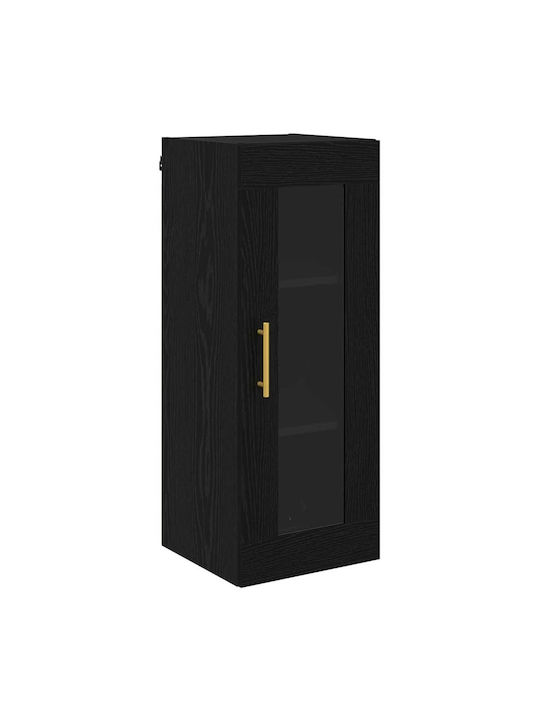 Wand Wohnzimmer Vitrine aus Holz & Metall mit Glas Black Beech 34.5x34x180cm