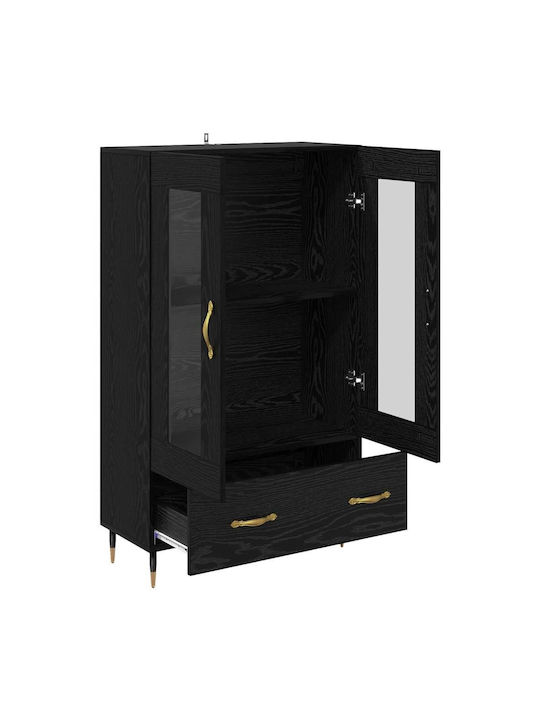Wall Living Room Display Cabinet made of Wood & Metal with Glass Black Beech 69.5x31x115cm