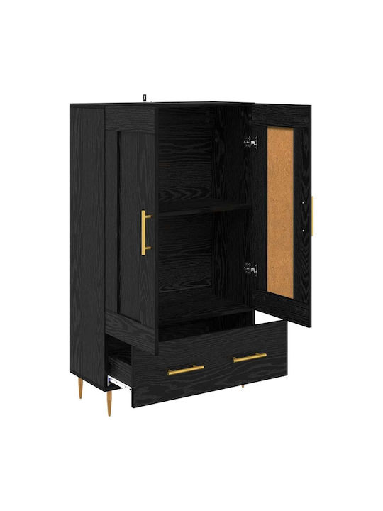 Wand Wohnzimmer Vitrine aus Holz & Metall mit Glas Black Beech 69.5x31x115cm