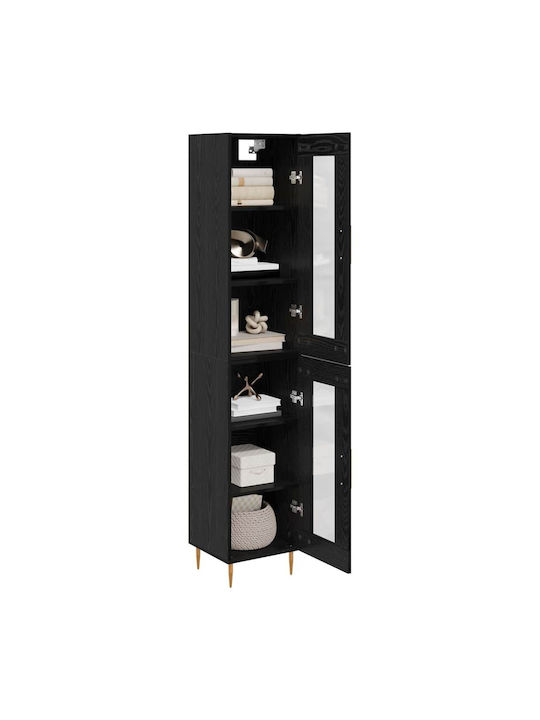 Wand Wohnzimmer Vitrine aus Holz & Metall mit Glas Black Beech 34.5x34x180cm