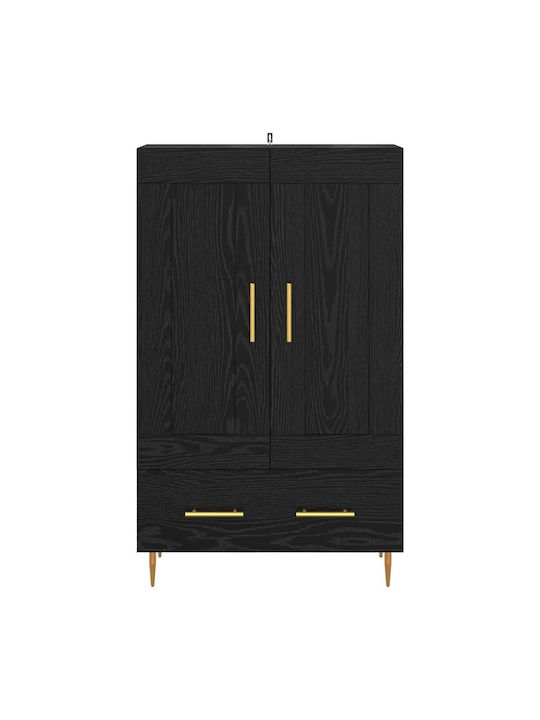 Wand Wohnzimmer Vitrine aus Holz & Metall mit Glas Black Beech 69.5x31x115cm