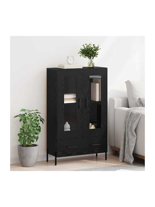 Corona Wohnzimmer Vitrine aus Holz & Metall mit Verglasung Schwarze Eiche 69.5x31x115cm