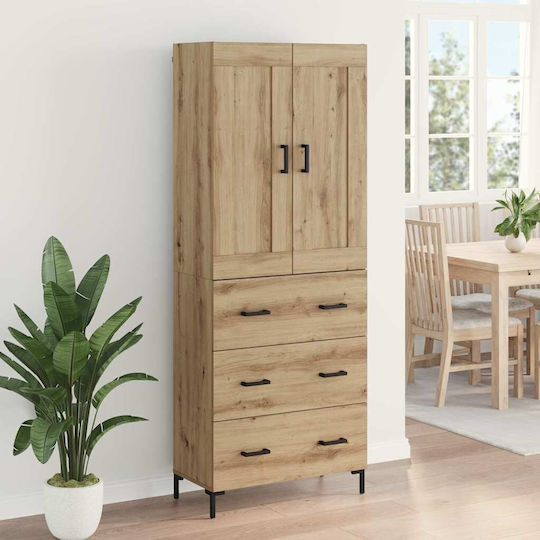 Highboard Βιτρίνα Σαλονιού από Μοριοσανίδα με Τζάμι Δρυς 69.5x34x180cm