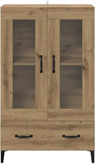 Standvitrine fürs Wohnzimmer aus Spanplatte in Artisan-Eiche mit Glas 70 x 31 x 115 cm