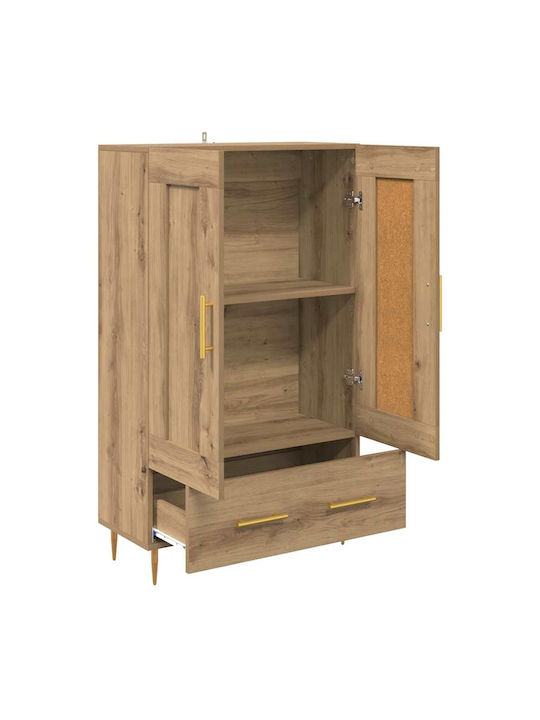Floor-standing Living Room Display Cabinet made of Wood & Metal with Glass Artisan Oak 69.5x31x115cm