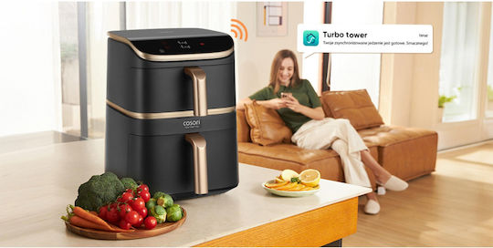 Cosori Turbo Tower Pro Heißluftfritteuse mit Wi-Fi & Doppel-Abnehmbarer Korb 10.8Es Schwarz