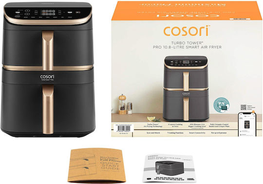 Cosori Turbo Tower Pro Heißluftfritteuse mit Wi-Fi & Doppel-Abnehmbarer Korb 10.8Es Schwarz