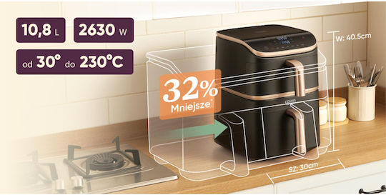 Cosori Turbo Tower Pro Heißluftfritteuse mit Wi-Fi & Doppel-Abnehmbarer Korb 10.8Es Schwarz