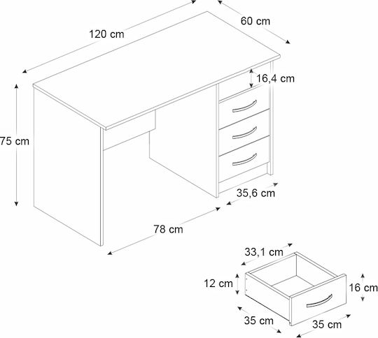 Γραφείο Eldoris Ξύλινο Καρυδί 120x60x75εκ.