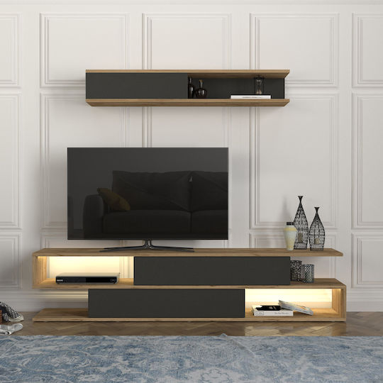 Suport TV cu Iluminare LED Sepet Stejar - Antracit M180xA29.5xÎ39cm