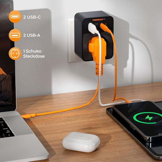 Tessan Steckdosenleiste mit USB-A und 2 USB-C Gray