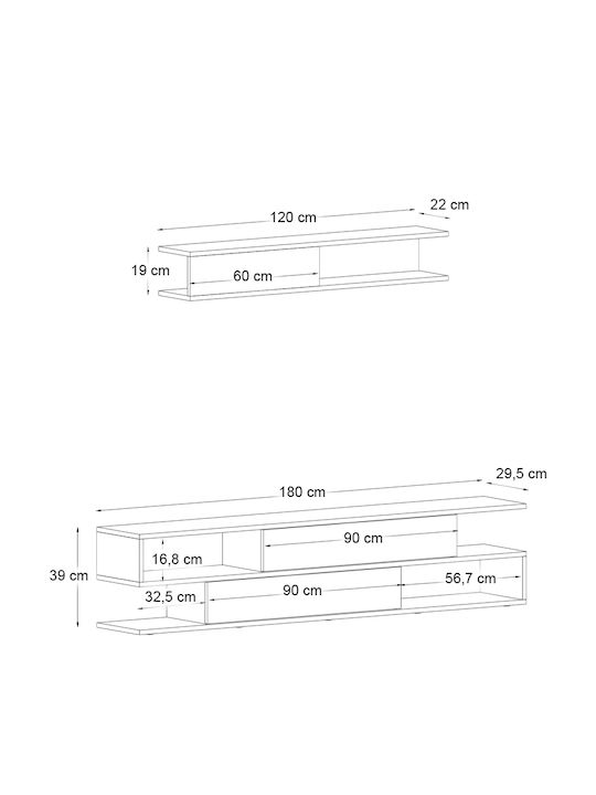 Έπιπλο Τηλεόρασης με Φωτισμό LED Sepet Oak - Ανθρακί Μ180xΠ29.5xΥ39cm