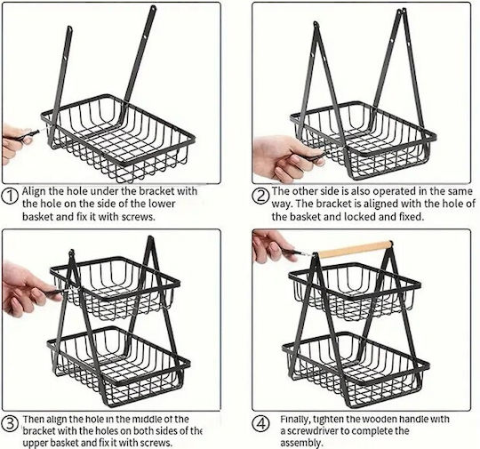 Obstschale Metallisch 2 Niveaus Schwarz 22x14x24cm