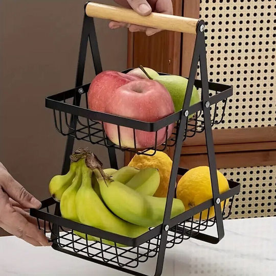 Obstschale Metallisch 2 Niveaus Schwarz 22x14x24cm