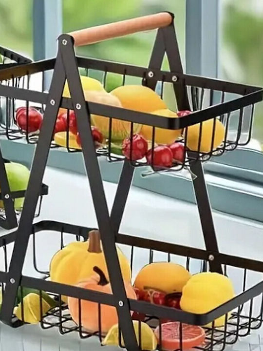 Fruitieră Metalic 2 nivele Negru 22x14x24buc