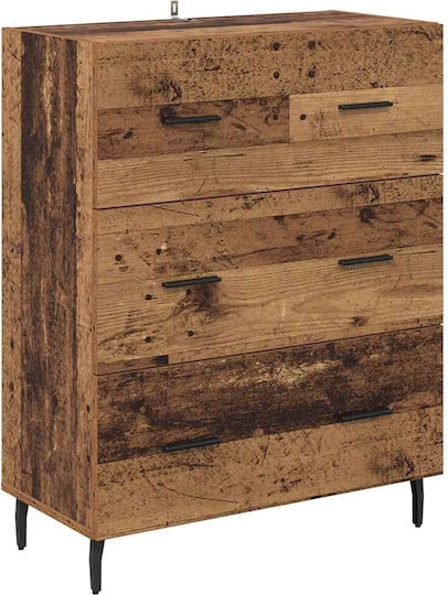 Wooden & Metallic Chest of Drawers Coffee 69.5x34x90cm