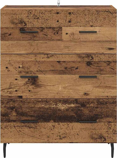 Wooden & Metallic Chest of Drawers Coffee 69.5x34x90cm