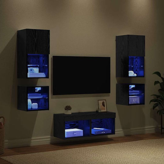 Living Room TV Unit with Showcase & Lighting Black Beech L30xW30xH30cm