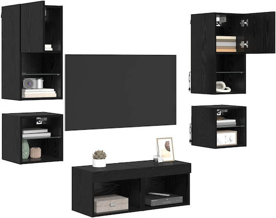 Living Room TV Unit with Showcase & Lighting Black Beech L30xW30xH30cm