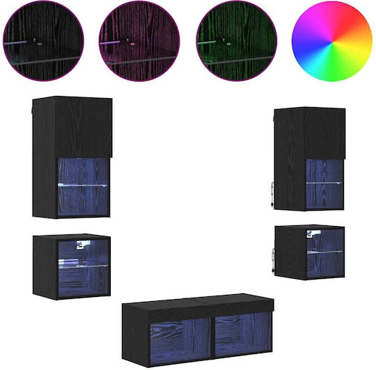 Living Room TV Unit with Showcase & Lighting Black Beech L30xW30xH30cm