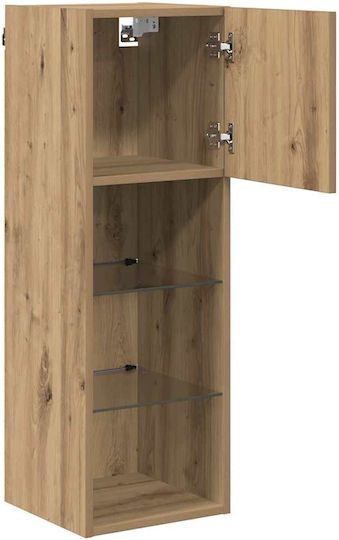 Wall Living Room Cabinet Made of Particle Board with Lighting Brown 30.5x30x90cm