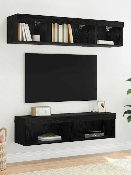 Living Room TV Unit with Lighting Black Beech L60xW30xH30cm