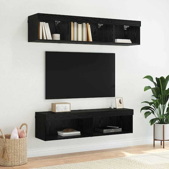 Living Room TV Unit with Lighting Black Beech L60xW30xH30cm