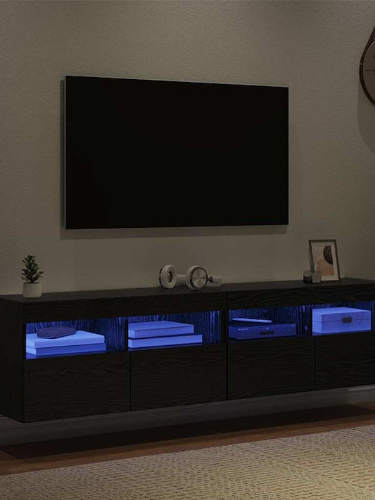 Living Room TV Unit with Lighting Black Beech L80xW30xH40cm