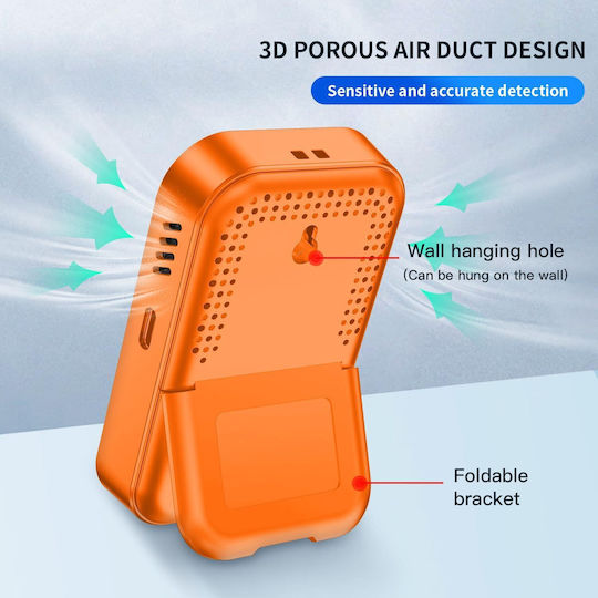 Detector Portabil CO – Monoxid de Carbon Afișaj Temperatură Umiditate Portabil Călătorie Camping Portocaliu