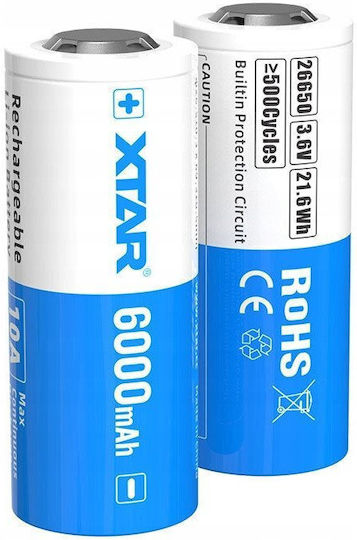 XTAR Επαναφορτιζόμενη Μπαταρία 26650 Li-ion 6000mAh 3.6V