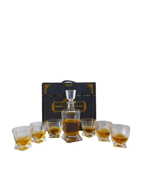 Velve Decantor Din Sticlă Pentru Servirea Whiskey 35cm Cu Dop și Pahare Transparente 1000ml