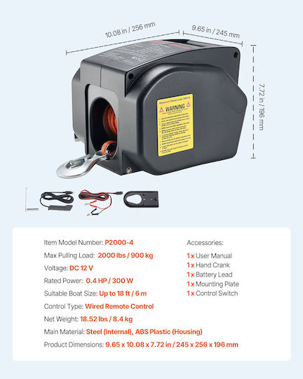 Vevor Electric 4x4 Car Winch 12V with Towing Capacity 900kg