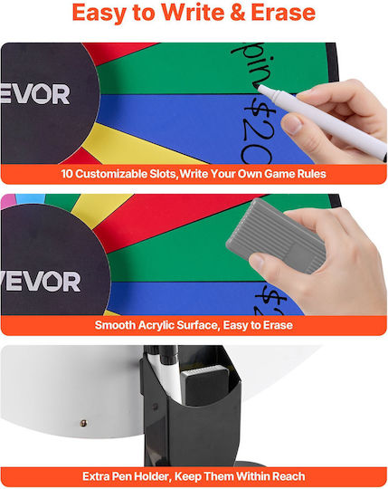 Vevor 914 Mm Prize Wheel 18 Position Prize Wheel Base Roulette Win Fortune Adjustable Height 2 Markers 6 Colors Easy Assembly Party Pub Trade Show Carnival