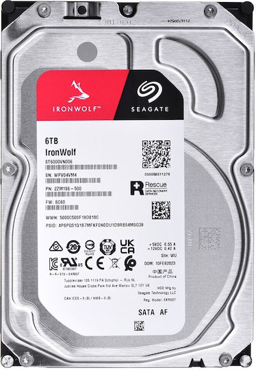 Seagate Ironwolf 6TB HDD Hard Drive 3.5" SATA III 5400rpm with 256MB Cache for NAS ST6000VN006