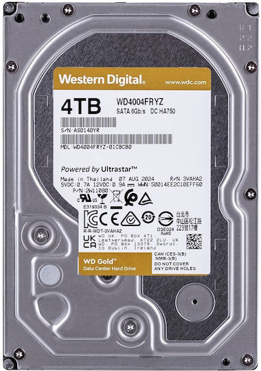 Western Digital Gold 4TB HDD Hard Drive 3.5" SATA III 7200rpm with 256MB Cache for NAS / Server WD4004FRYZ