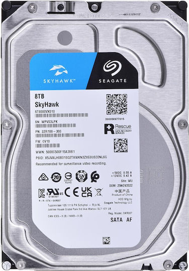 Seagate Skyhawk +Rescue 8TB HDD Hard Drive 3.5" SATA III with 256MB Cache for Desktop / Recorder ST8000VX010