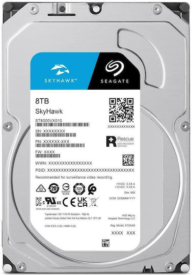 Seagate Skyhawk +Rescue 8TB HDD Hard Drive 3.5" SATA III with 256MB Cache for Desktop / Recorder ST8000VX010