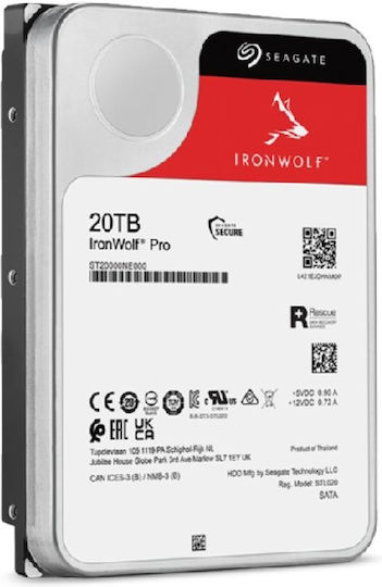 Seagate Ironwolf Pro 20TB HDD Hard Drive 3.5" SATA III 7200rpm with 256MB Cache for NAS ST20000NT001