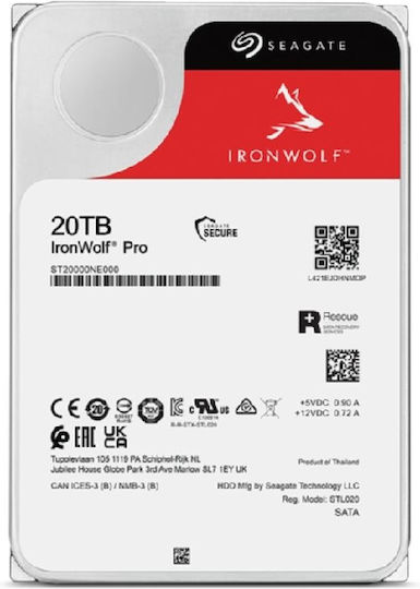 Seagate Ironwolf Pro 20TB HDD Hard Drive 3.5" SATA III 7200rpm with 256MB Cache for NAS ST20000NT001