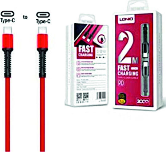Ldnio LC92 Braided USB 2.0 Cable USB-C male - USB-C Κόκκινο 2m
