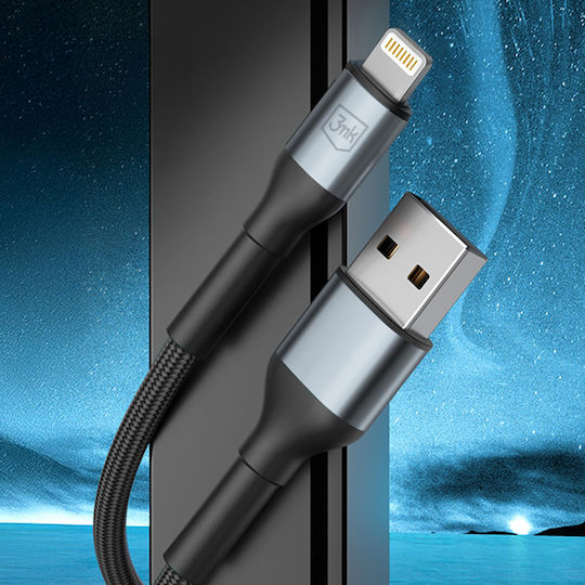 3MK Редовна USB-A към Lightning кабел 12W Черен 1м