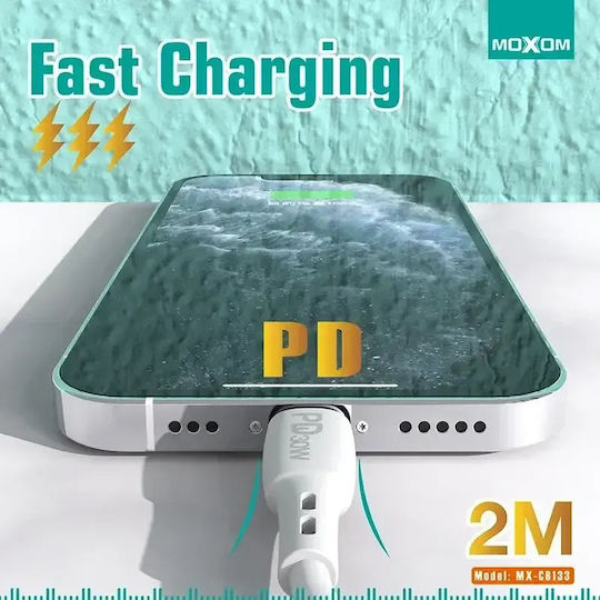 Moxom MX-CB133 USB-C to Lightning Cable 30W Λευκό 2m