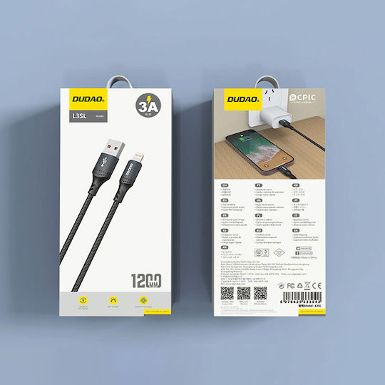 Dudao Braided USB-A to Lightning Cable 30W Black 1.2m 304004-181544