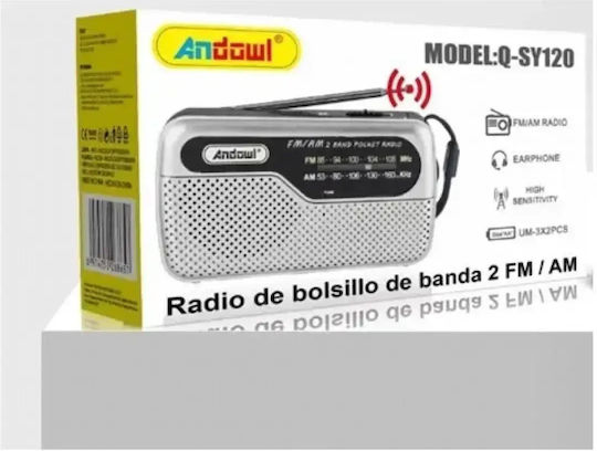 Andowl Qsy120 Επιτραπέζιο Ραδιόφωνο Μπαταρίας Ασημί