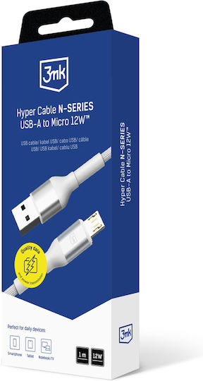 3MK 1m LED / Braided USB 2.0 to micro USB Cable White