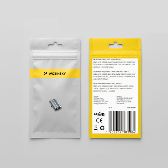 Wozinsky Конвертор USB-C мъжки към USB-C женски Сив 1бр WPKF-01